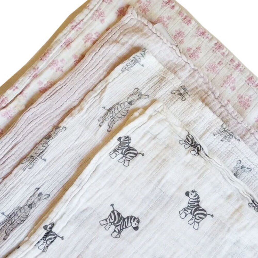 4 Cotton Swaddle Cloths Zebra Pink Floral